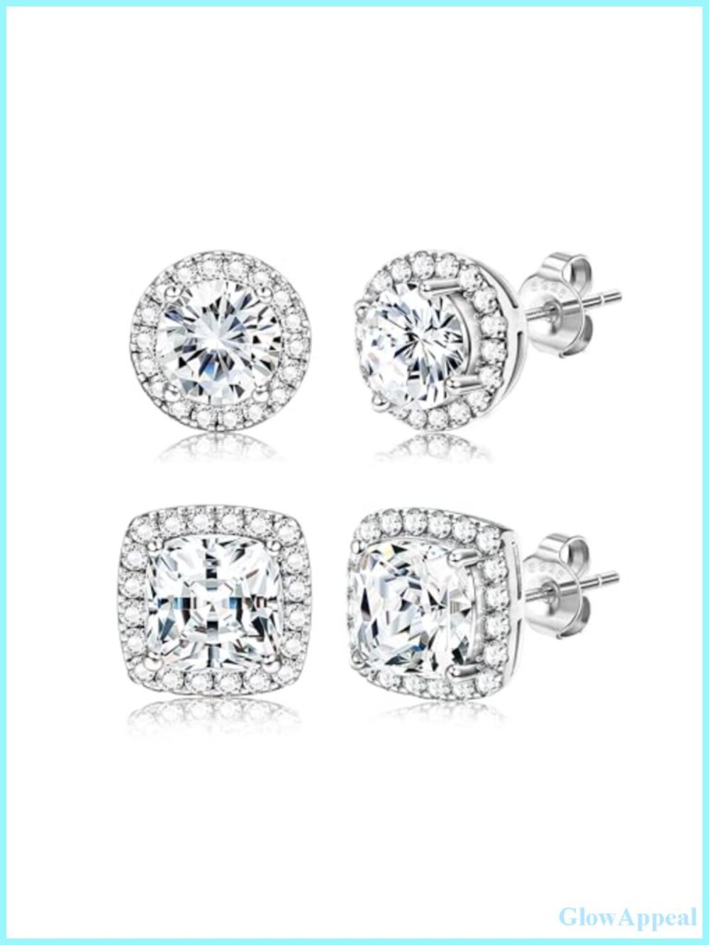 18K Gold Plated Halo Stud Earrings 925 Sterling Silver CZ Square Round Set